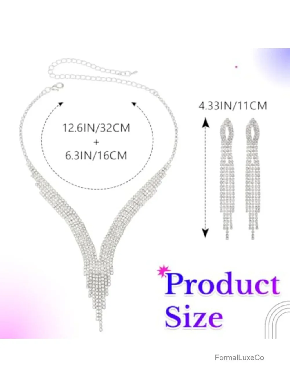 Rhinestone Bridal Jewelry Set - Silver Necklace Earrings Set for Wedding Prom